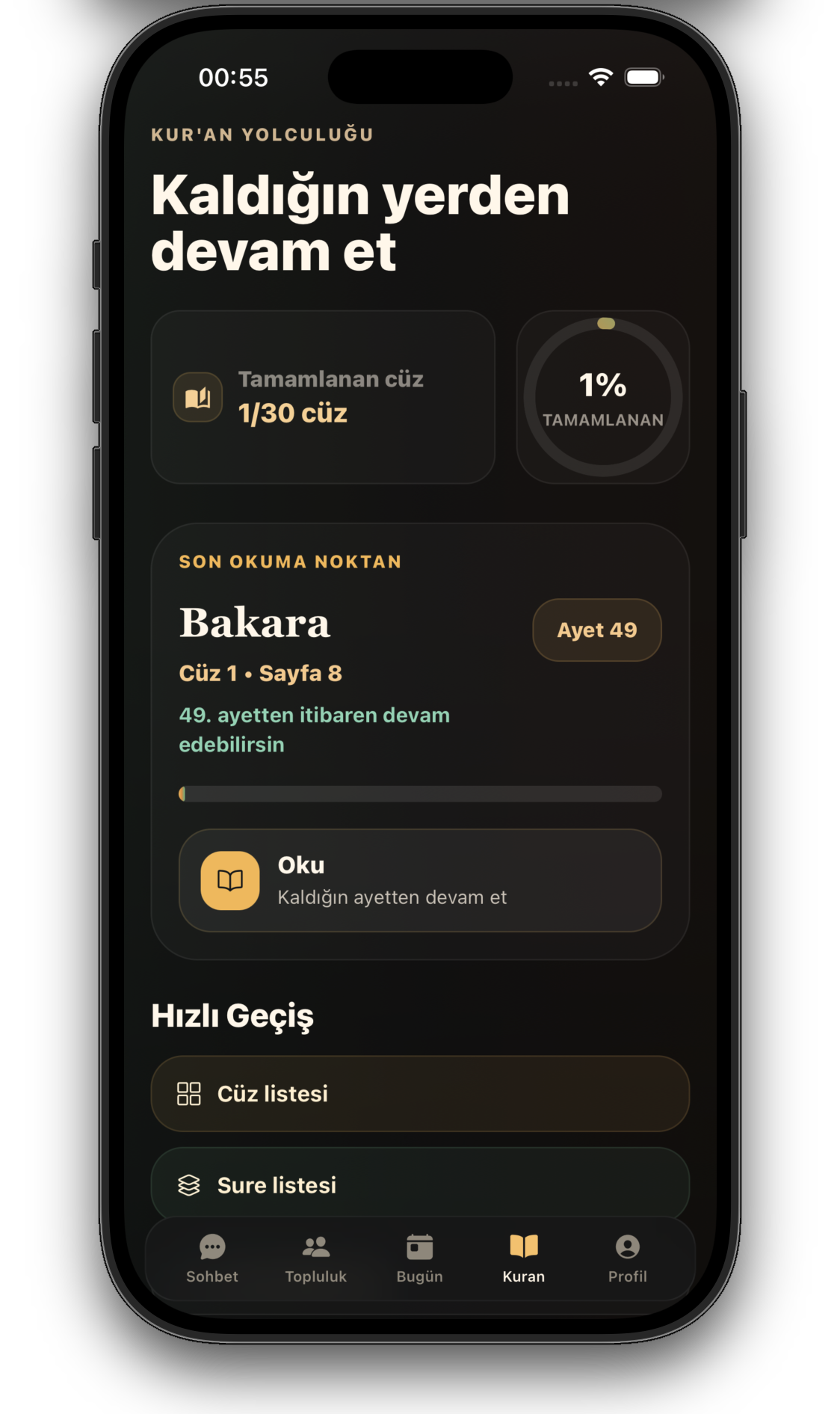 Kuran Chat Kur'an okuma ekran görüntüsü